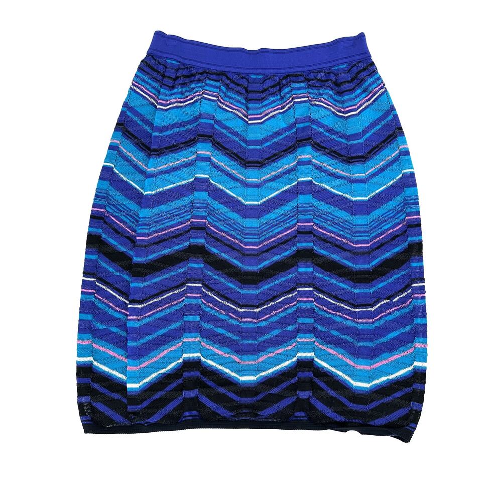 M Missoni Blue Chevron Zigzag Knit Skirt NWT IT 42 US 6 $395 Retail